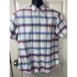Ralph Lauren White/Multi-Colored Plaid Button Down Short Sleeve Shirt Mens Large
